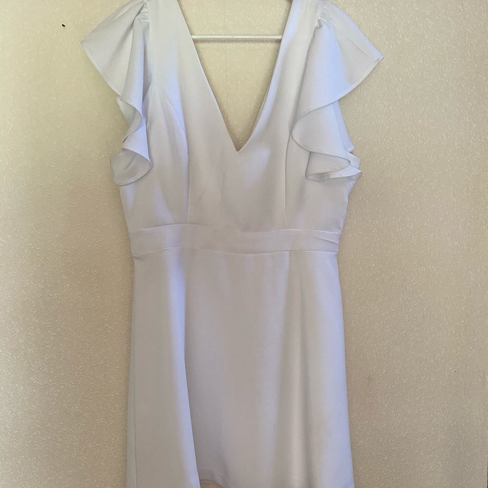 BCBGeneration White Dress Deep V, Ruffle Sleeves